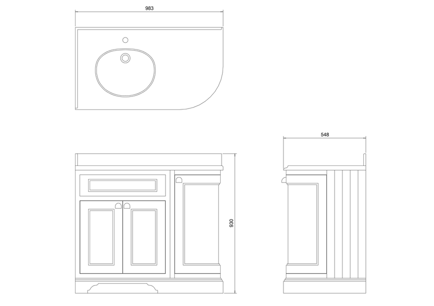 Burlington Curved Vanity Unit LH, 100cm with Minerva Worktop & Basin, technical period house store